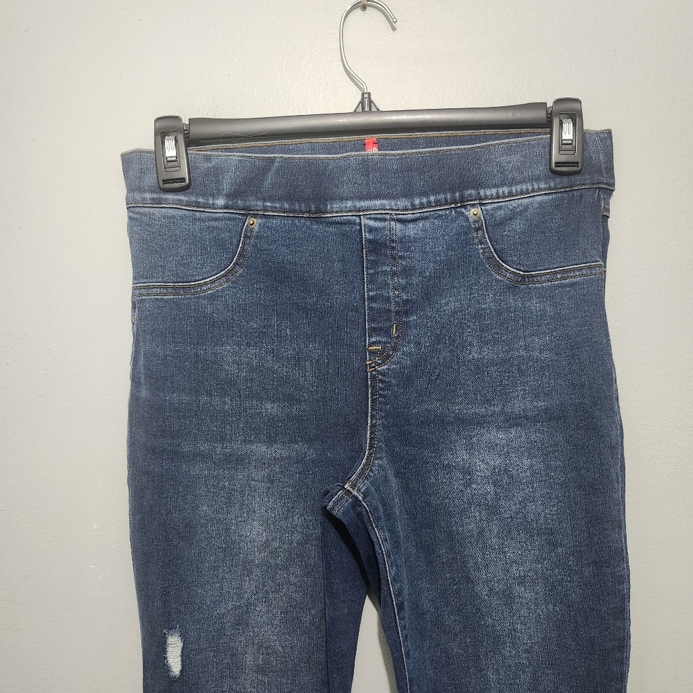 Spanx Women's Distressed Ankle Skinny Pull On Blue Jeans Size Large - Picture 2 of 9
